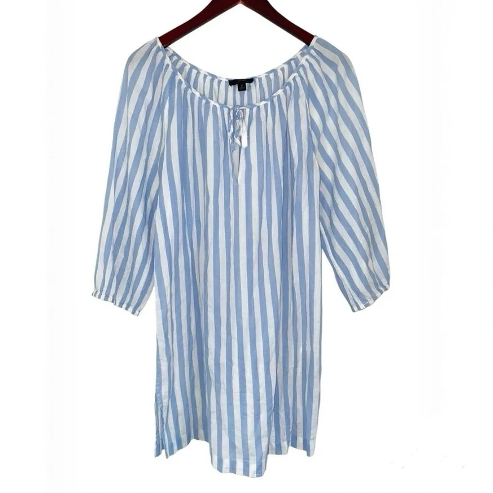 J crew striped tunic top mini dress beach nautical tassel blue white small